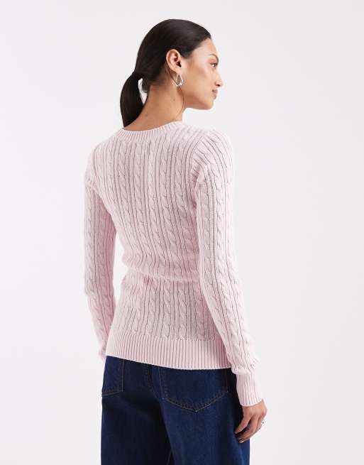Hollister slim cable knit sweater in pink, 3 of 4