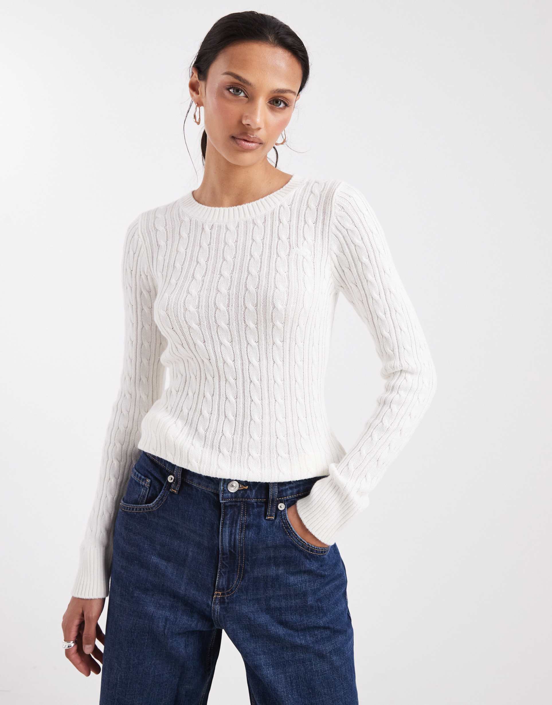 hollister slim cable knit sweater in white