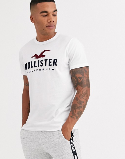 Hollister slim core tech applique logo t-shirt in white