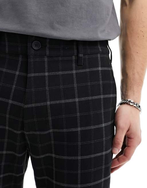 Hollister slim fit check chinos in black ASOS
