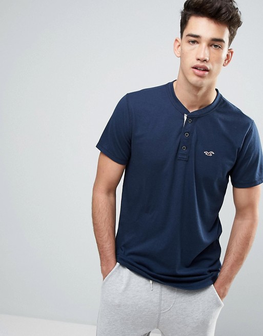 Hollister | Hollister Slim Fit Henley T-Shirt With Seagull Logo in Navy