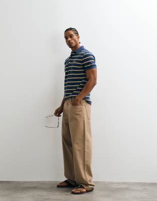 Hollister slim fit icon logo crew neck t-shirt in navy and yellow stripe