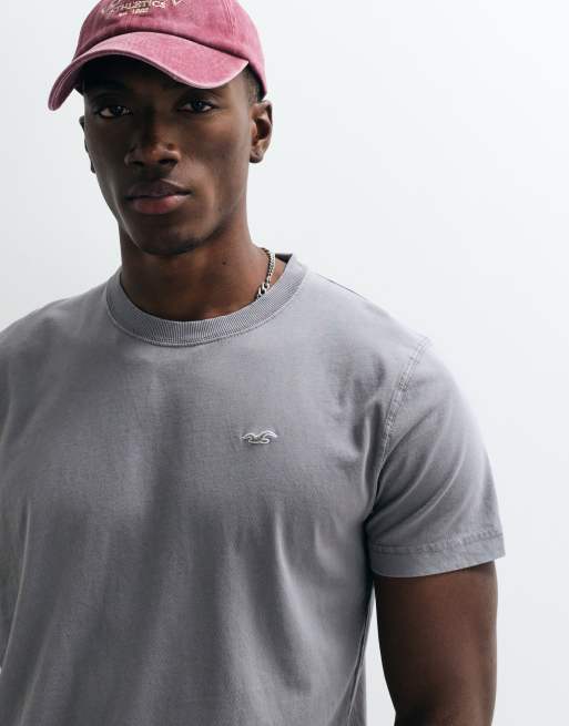 Hollister slim fit icon logo crew neck t-shirt in washed grey, 5 of 6