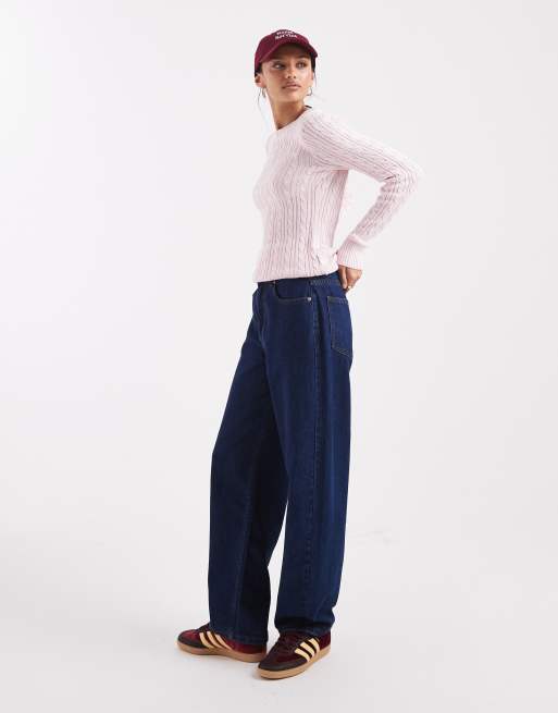 Hollister - Slim-fit kabelgebreide trui in roze, 2 van 4