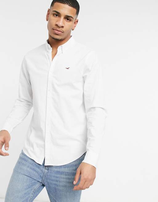 Hollister - Slim fit Oxford overhemd met lange mouwen, knopen en icoonlogo in wit
