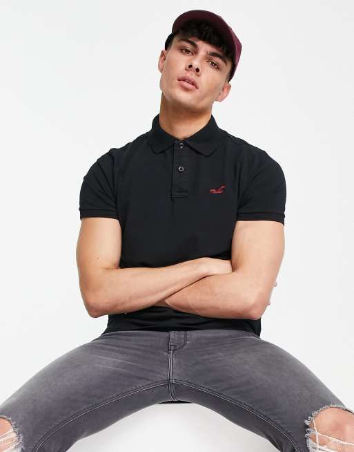 Hollister slim fit polo shirt in black with logo ASOS