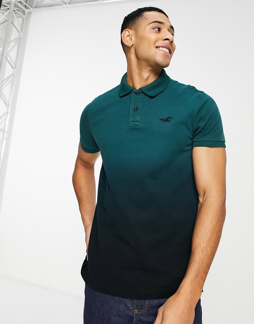Hollister Slim Fit Polo Shirt In Green Ombre With Logo-Black
