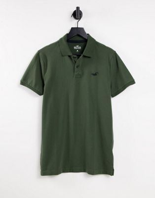 Hollister slim fit polo shirt in olive green with logo