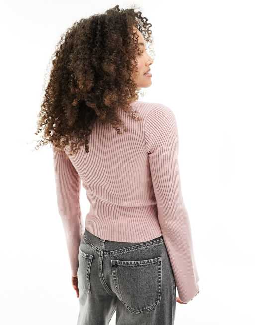 Hollister slim fit square neck jumper with flute sleeves in pink