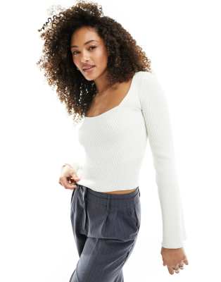 Hollister slim fit square neck jumper with flute sleeves in white