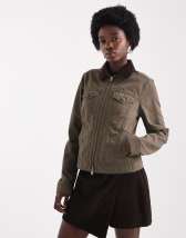 Weekday Bea wool blend zip through cardigan in dark green melange