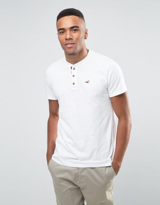 Hollister Henley T-shirt With Button Front in White
