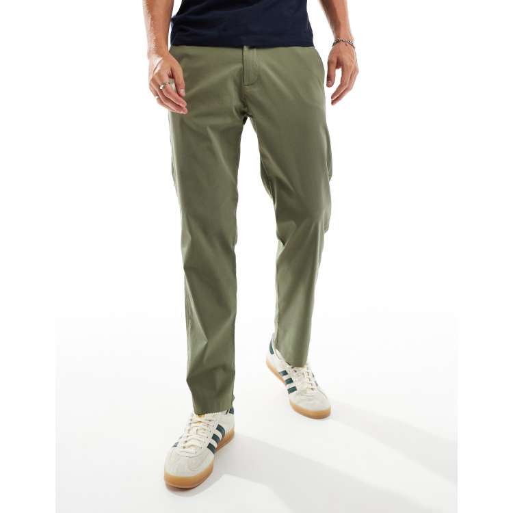 Hollister slim straight tech cotton nylon chinos in dark green ASOS