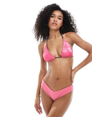 Hollister - Slip bikini double-face sgambato rosa a fiori in coordinato