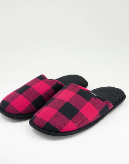 Hollister slippers in red check with small logo