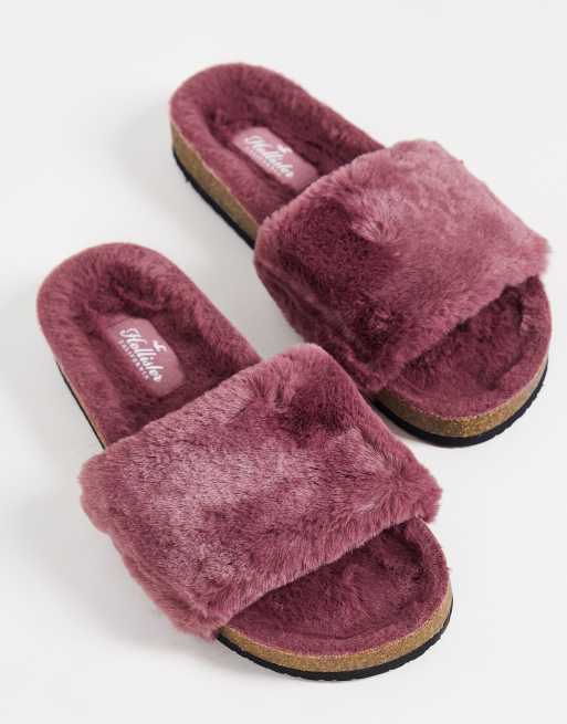 Hollister - Slippers van teddy in roze