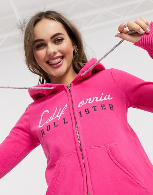 Hollister slogan hoodie in pink