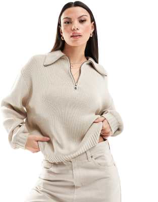 Hollister slouchy half zip jumper in oatmeal