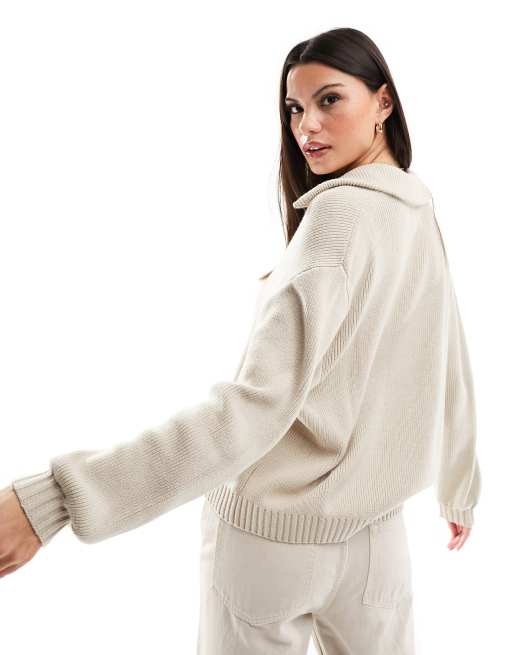 Hollister slouchy half zip jumper in oatmeal , 3 of 4