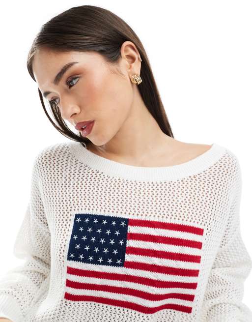 Hollister slouchy long sleeve usa graphic sweater in white, 3 of 4