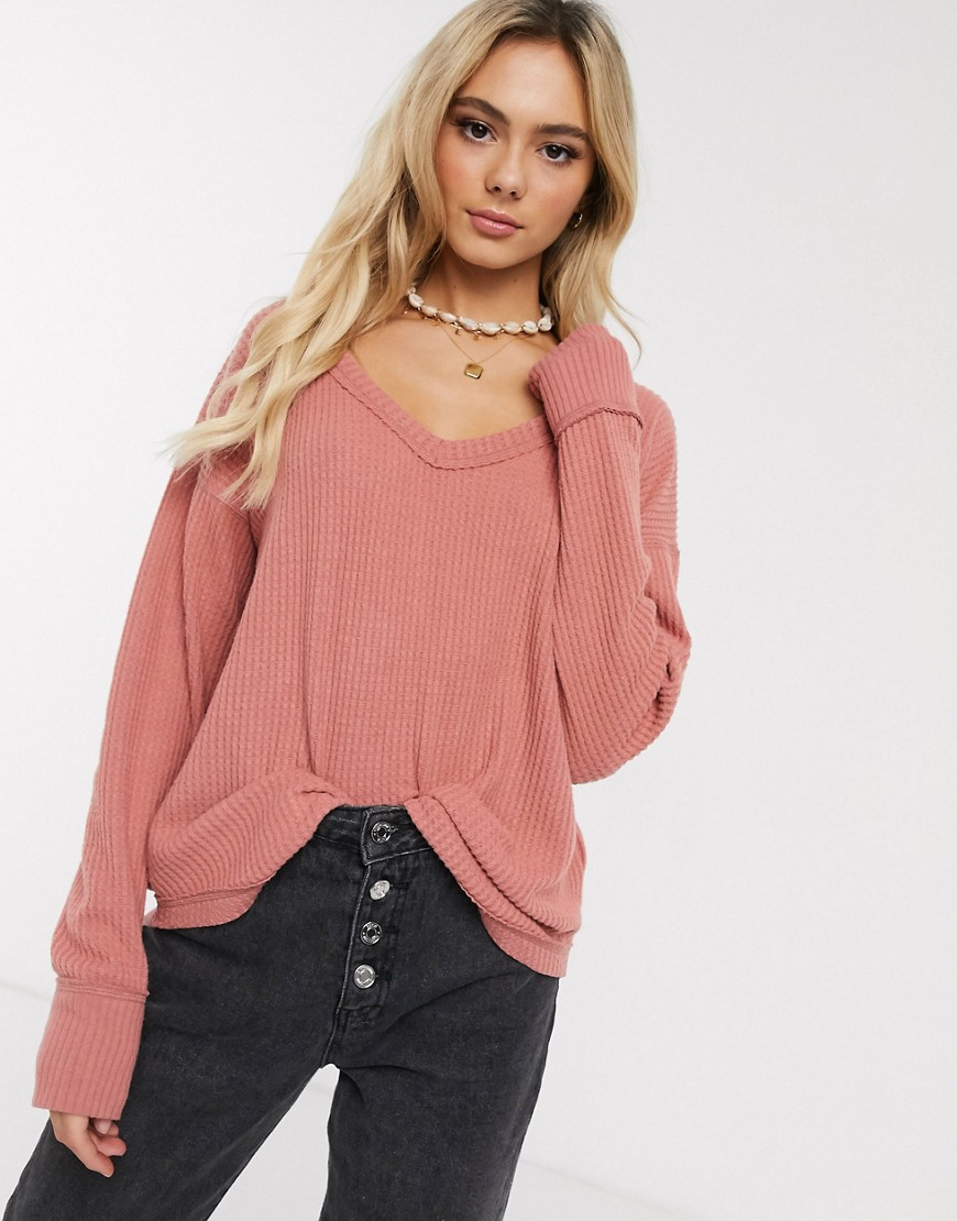 Hollister slouchy long sleeve waffle top-Pink