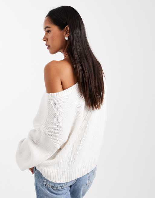 Hollister slouchy off-the-shoulder jumper in white, 4 of 4