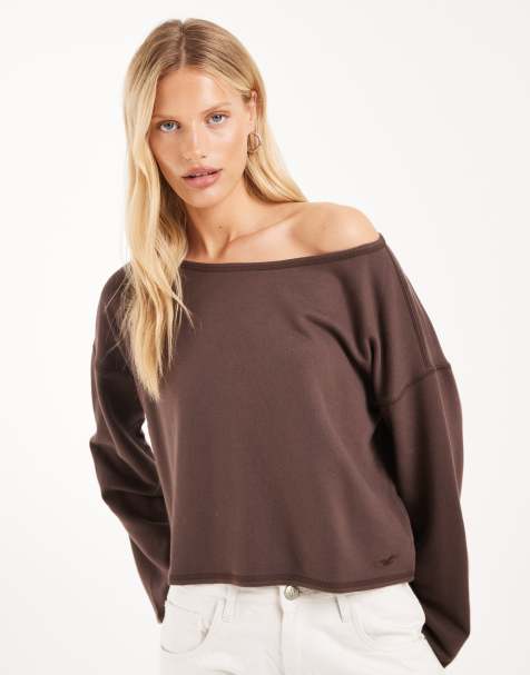 Hollister slouchy topp med bara axlar i tvättad brun - view 1
