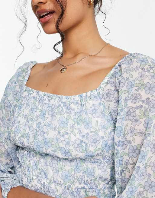 Hollister – Småblommig topp i chiffong med indragning, 2 av 4