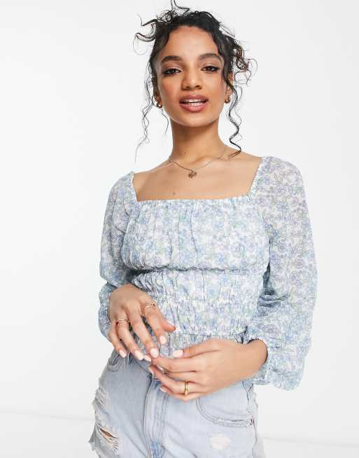 Hollister – Småblommig topp i chiffong med indragning, 4 av 4