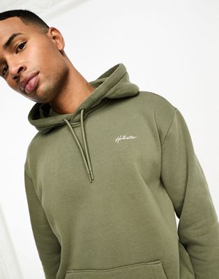 Hollister small logo relaxed fit hoodie in olive green