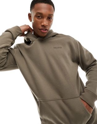 Hollister small scale logo relaxed fit hoodie with zip pocket in brown