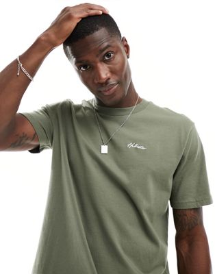 Hollister small script logo t-shirt in olive green