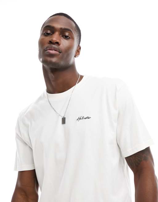 Hollister iconic large logo dip dye t-shirt slim fit in white to black, ASOS