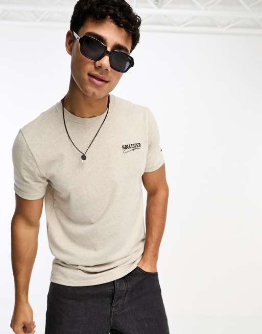 Hollister small tech logo muscle fit tshirt in tan marl ASOS