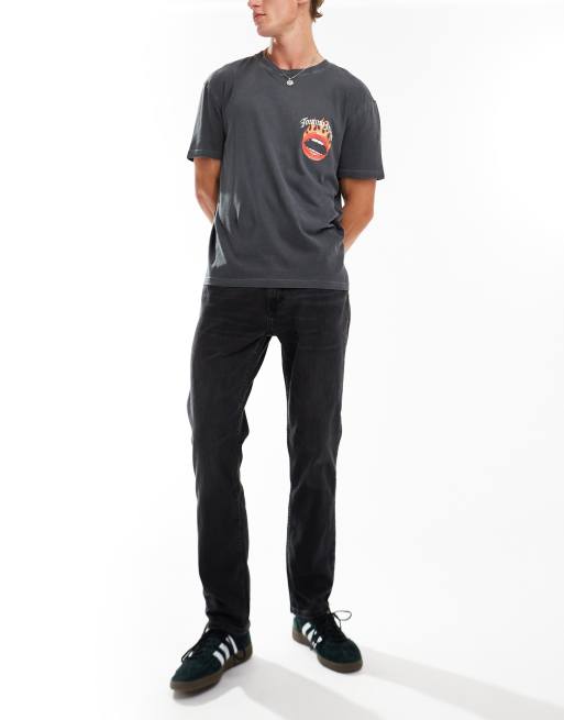 Hollister - Smalle jeans met rechte pasvorm in zwart met wassing