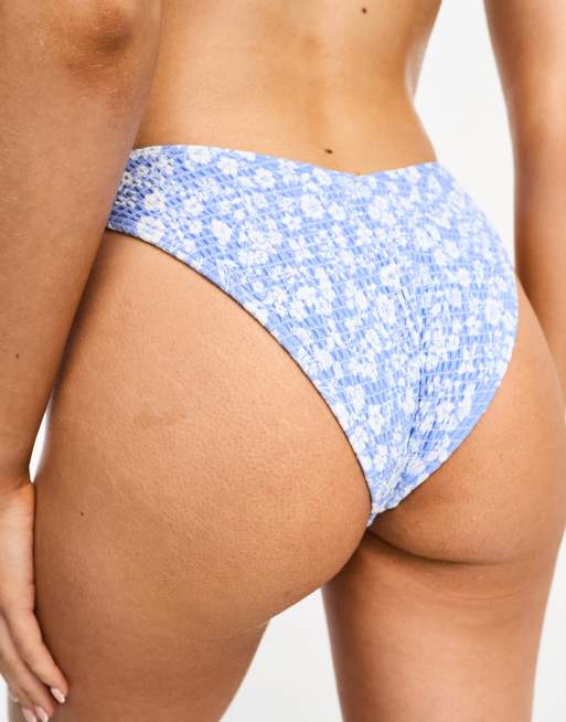 Hollister smock high leg bikini bottom co ord in blue floral