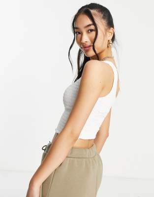 Hollister smocked one shoulder top in white ASOS