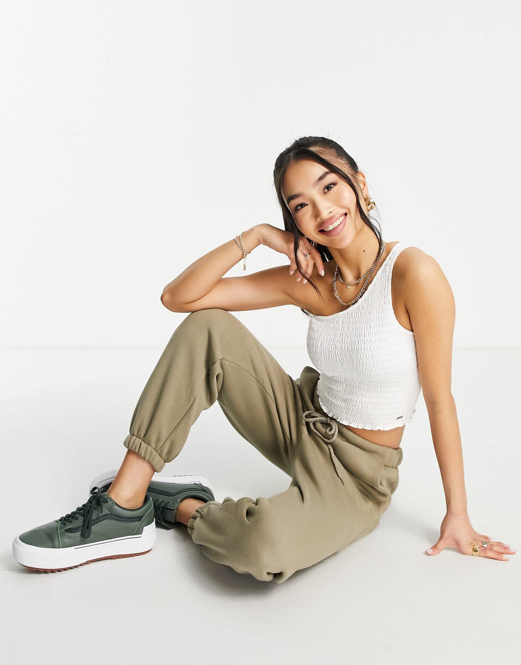 Hollister smocked one shoulder top in white ASOS Price Checker