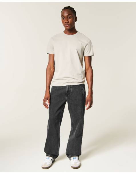 Hollister Snake graphic baggy jeans in washed black - view 1