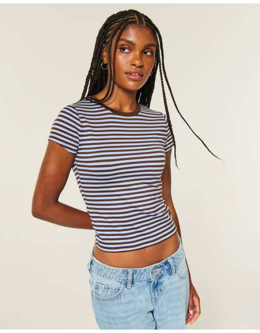 Hollister Soft seamless fabric crew baby tee in blue stripe