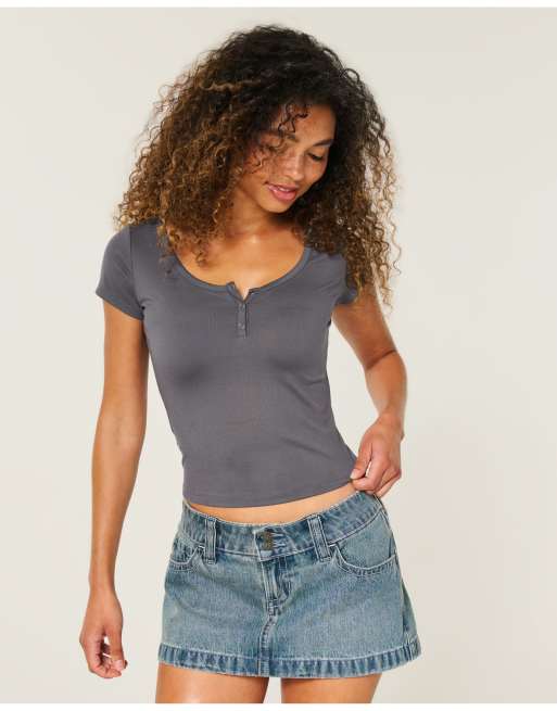 Hollister Soft seamless fabric snap henley in dark grey