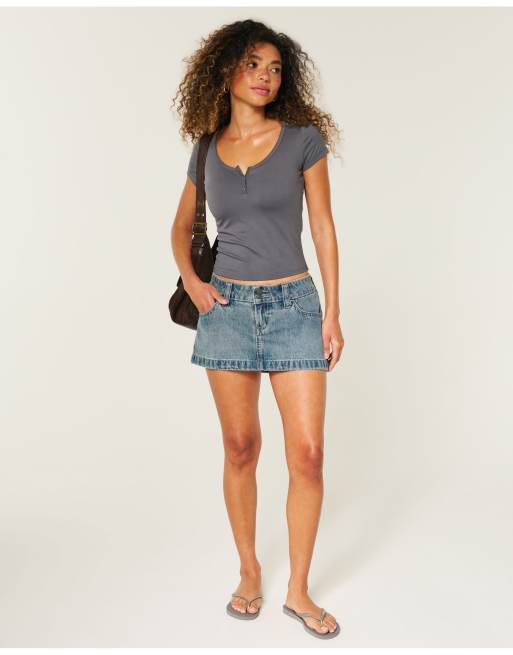 Hollister Soft seamless fabric snap henley in dark grey, 2 of 4