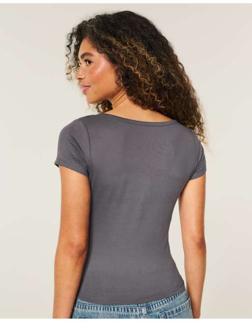 Hollister Soft seamless fabric snap henley in dark grey, 3 of 4