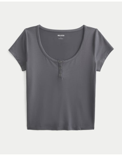 Hollister Soft seamless fabric snap henley in dark grey, 4 of 4