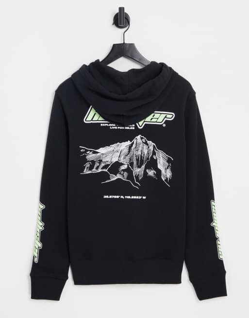 Hollister - Sort hættetrøje med logo- og landskabsprint på ryggen og ærmerne