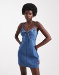 [Hollister] Hollister spaghetti strap a line denim mini dress in mid blue XXS Mid blue