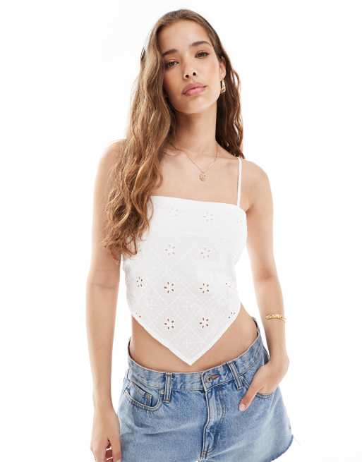 Hollister spaghetti strap bandana top with built-in bra in white