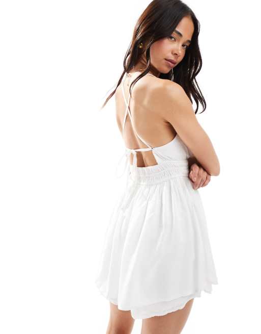 Hollister spaghetti straps cross back babydoll romper in white polka dots, 2 of 4
