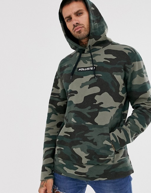 Hollister sport camo print hoodie in green camo