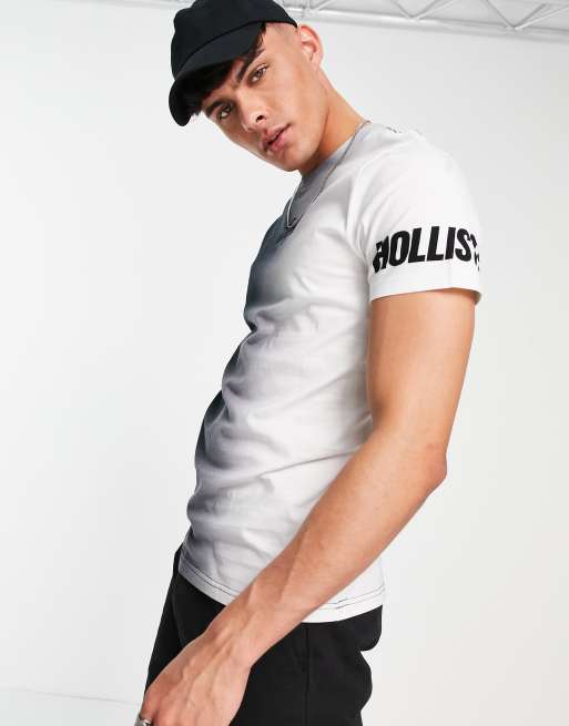 Hollister sport central sleeve logo ombre t shirt in black